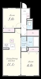 シャルマン青葉B棟 1階2LDKの間取り