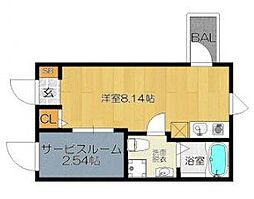 ガレット和白 2階ワンルームの間取り