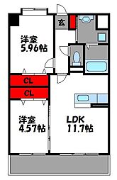 セゾン・ドール貝塚 2LDKの間取図画像