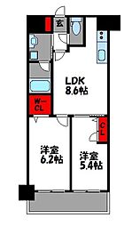 アトラスアルファーノ箱崎 2DKの間取図画像