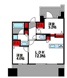 グランフォーレ千早マークスクエアウエストウイング 2LDKの間取図画像