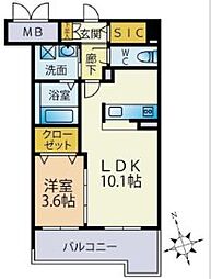 スカイシャトレ箱崎南 1LDKの間取図画像