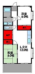 サンヒルズ千早 2LDKの間取図画像