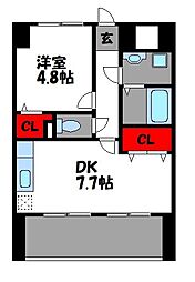 オーレオール 1DKの間取図画像