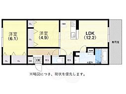 神戸市須磨区東町4丁目アパート 2LDKの間取図画像