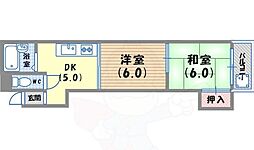 アイリス兵庫 2DKの間取図画像