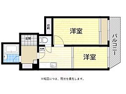 ライフ東山 2DKの間取図画像