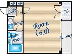 ハマサキマンション 1Kの間取図画像