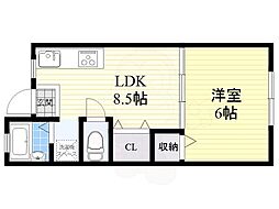 WESTヒルズ都島 2階1LDKの間取り