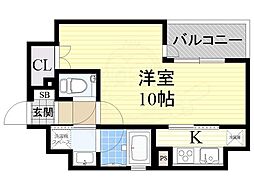 リーガル西天満3 12階1Kの間取り
