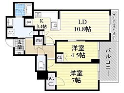 エルグレースタワー大阪同心 2LDKの間取図画像
