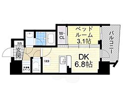 大阪市中央区瓦町2丁目マンション 1DKの間取図画像