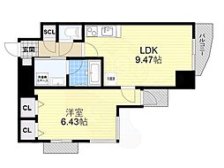 ビエラコート天神橋 1LDKの間取図画像