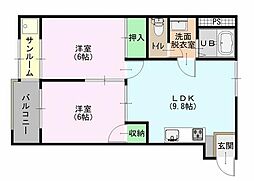 ニュースカイハイツ 4階2LDKの間取り