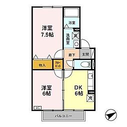 ラフィネ北間 2DKの間取図画像