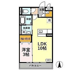 リビングタウン戸水 2階1LDKの間取り