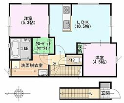 グラン・パレスかほくV 2階2LDKの間取り