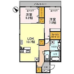 Ｄ−Ｒｅｓｉｄｅｎｃｅ茨木町 3階2LDKの間取り