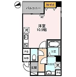 プレジデンス白銀 7階ワンルームの間取り