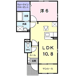 デルニエ　シュマンII 1階1LDKの間取り