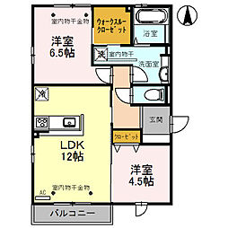 ヤードコート 2階2LDKの間取り