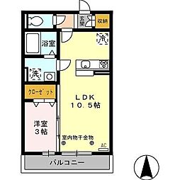 アドバンスS 1LDKの間取図画像