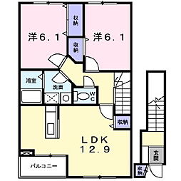 フィオーレS・2棟 2LDKの間取図画像