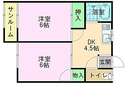 ホワイトハイツ 2DKの間取図画像