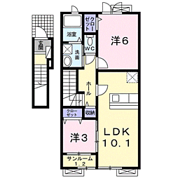 カーサプラシードT3 2LDKの間取図画像