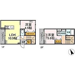 セレスティア皿沼 2階2LDKの間取り