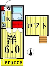 柳原宏和ハイツ 2階1Kの間取り