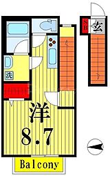 A garden 2階ワンルームの間取り