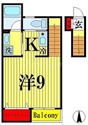 ウィッシュハイツII 2階1Kの間取り