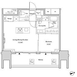 ザ・パークハビオ北千住 6階1LDKの間取り