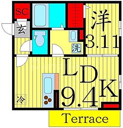 コンフォート北綾瀬 1階1LDKの間取り