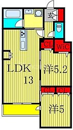 リアン八潮 1階2LDKの間取り