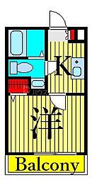 フォレシア鎌倉 2階1Kの間取り