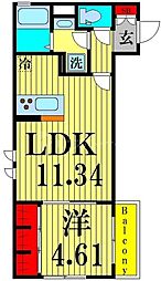 アンジュール綾瀬 2階1LDKの間取り