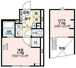 エクセラン高砂 3階1Kの間取り