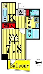 ロイヤルKJ 13階1Kの間取り