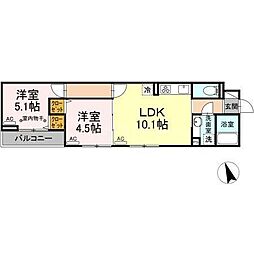 セレスティア南花畑II 3階2LDKの間取り