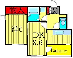 エスポワール金子V 2階1LDKの間取り