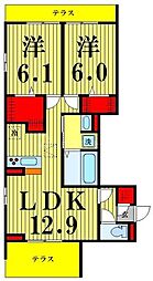 Grande CarroIII 2階2LDKの間取り