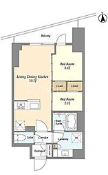 コンフォリア竹ノ塚イースト 7階2LDKの間取り