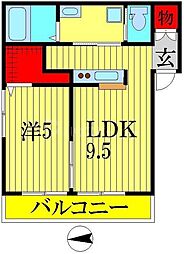 ディアコート 1階1LDKの間取り
