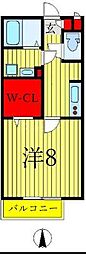 シャルマン 2階1Kの間取り