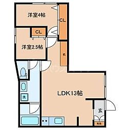 オプサス西新井 1階2LDKの間取り