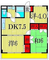 エンゼルハイム 2階3DKの間取り