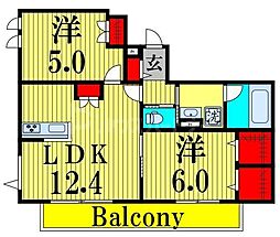 Bonheur de Chien Kitaayase 2LDKの間取図画像