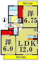 グランパティオD 2LDKの間取図画像